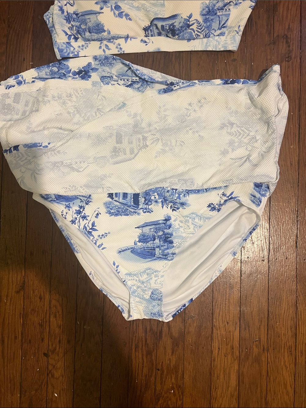 Blue Toile Mini Skirt Set — Women's Two-Piece Skirt & Crop Top - Picture 7 of 12